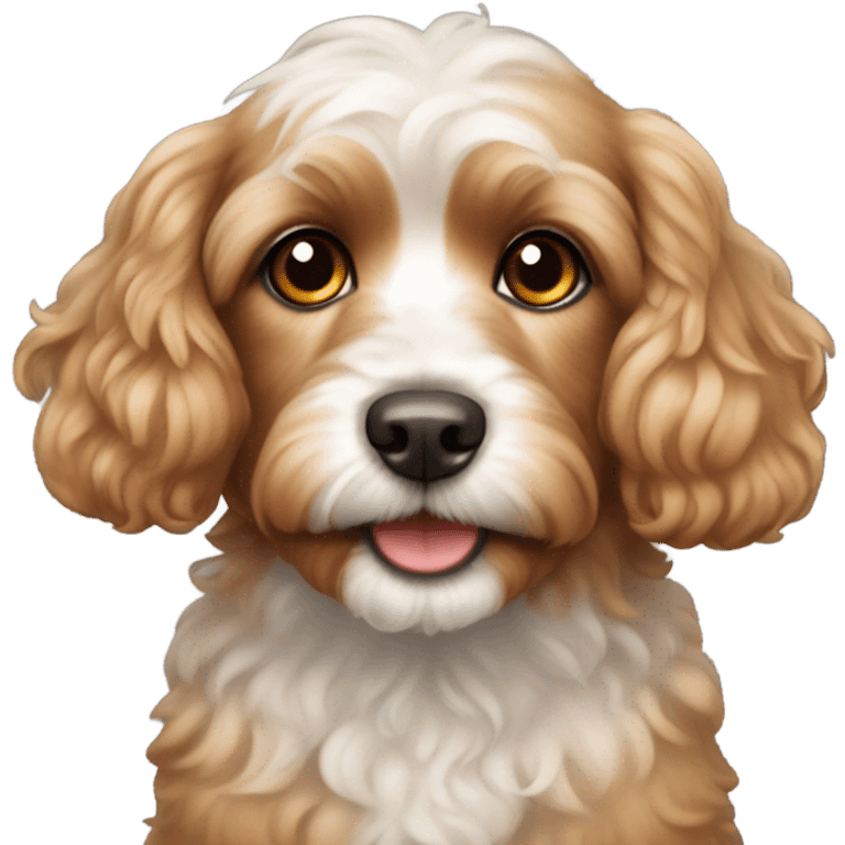 small cavoodle dog with red ears and light tan face  emoji