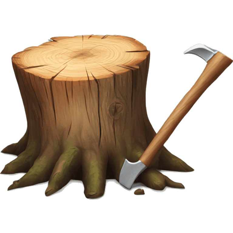 Realistic wood stump with axe sticking out of it emoji