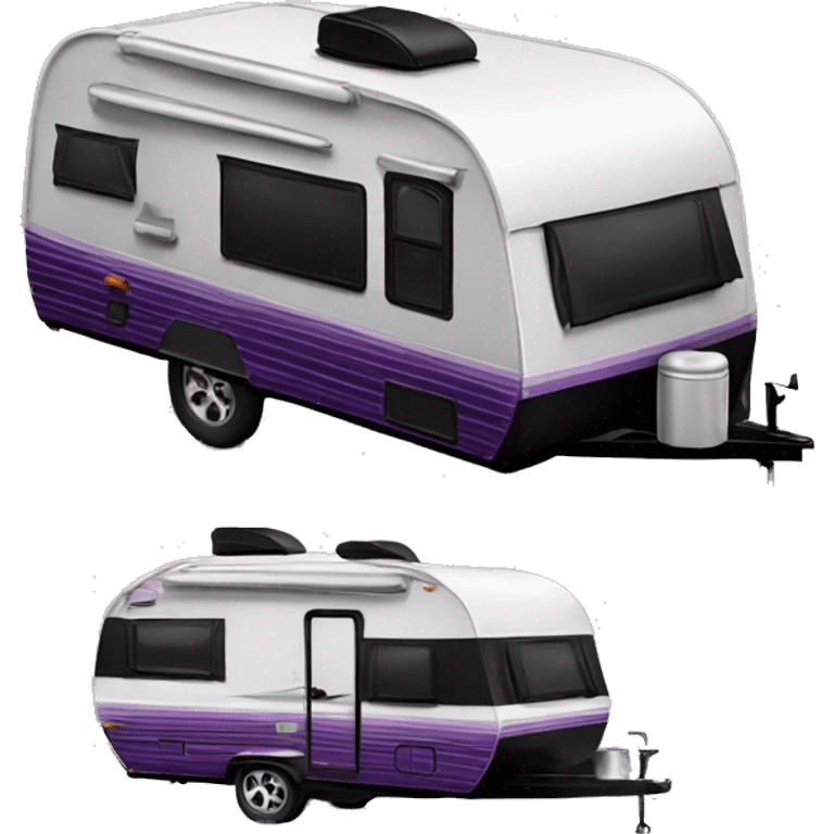 Realistic black and purple camping travel trailer isolated.  emoji