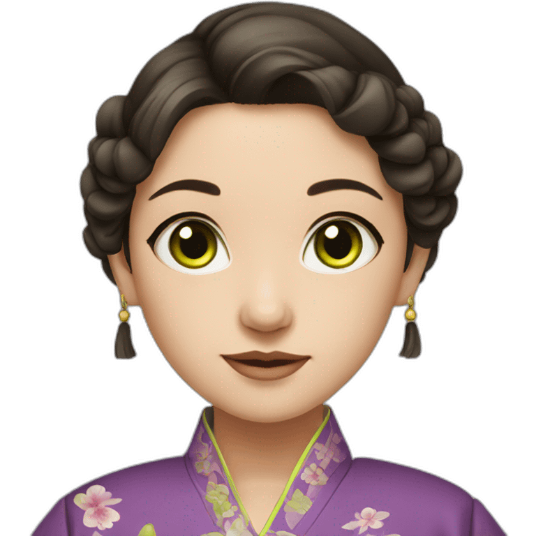 Brunette girl with green eyes in Chinese traditional clothes emoji