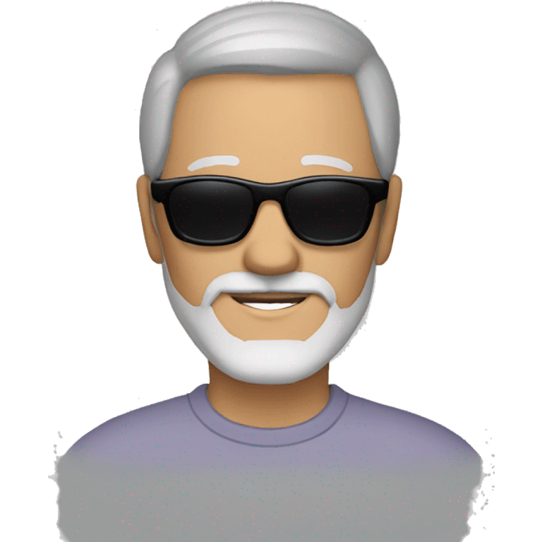 63 year old man with short dark hair and salt and pepper beard and black sunglasses emoji