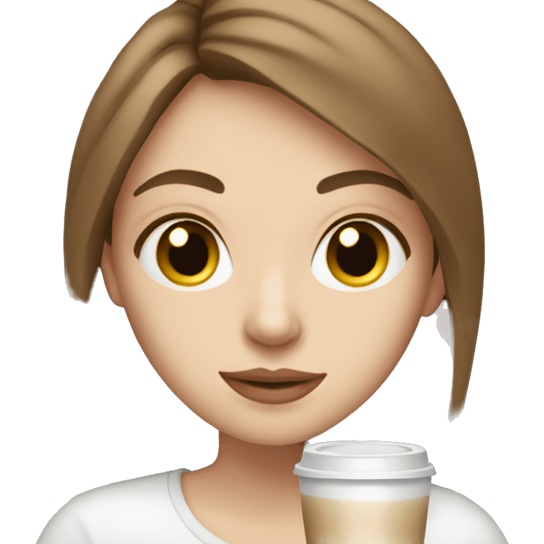 Pale brunette girl drinking latte  emoji