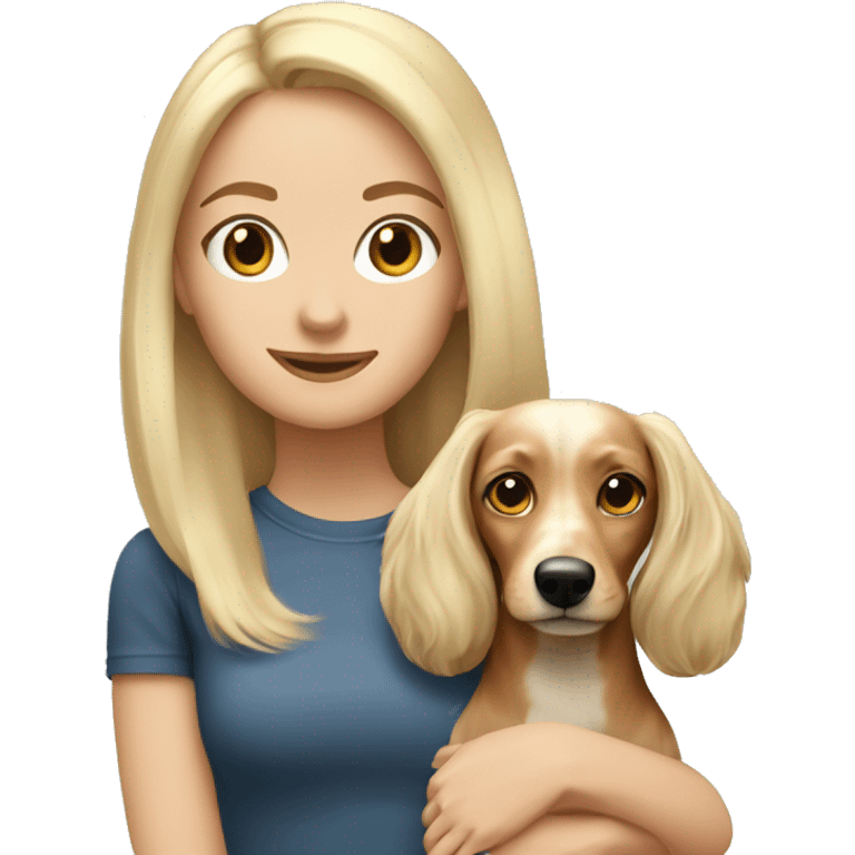 white blonde girl with dachsund long haired dog emoji