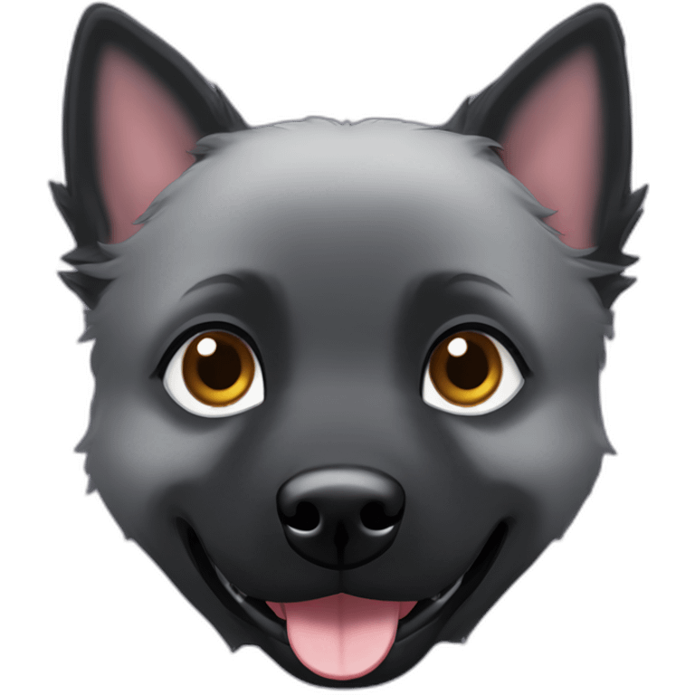 Black schipperke head with only black hair, mid length hair and dark brown eyes emoji