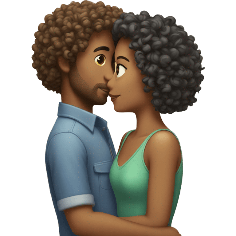 Curly haired couple kissing emoji