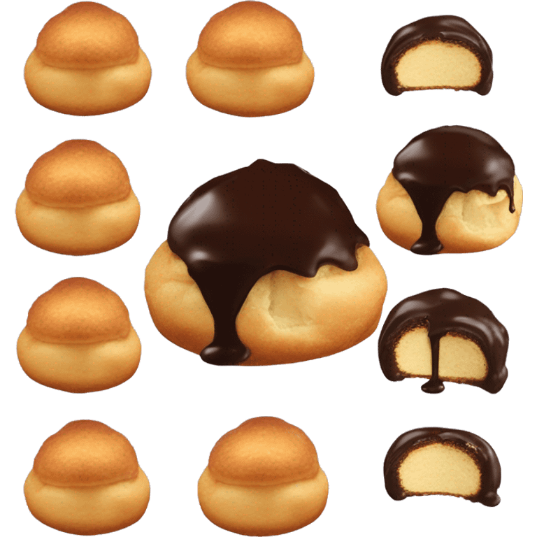 A profiterole with chocolate dip on top emoji