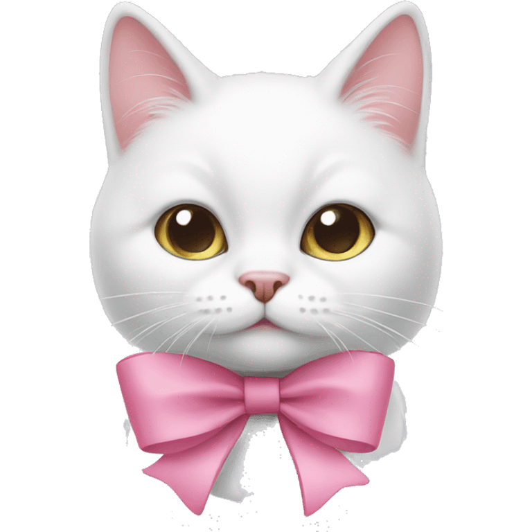 white cat whit a pink bow emoji