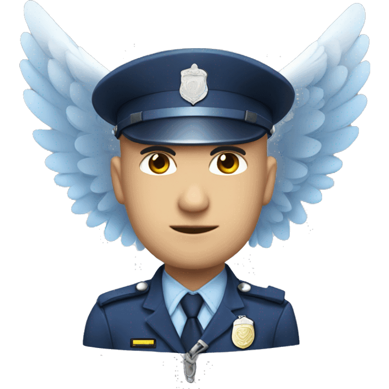 A WHITE Police man bald with blue uniform with Big ANGEL WINGS emoji