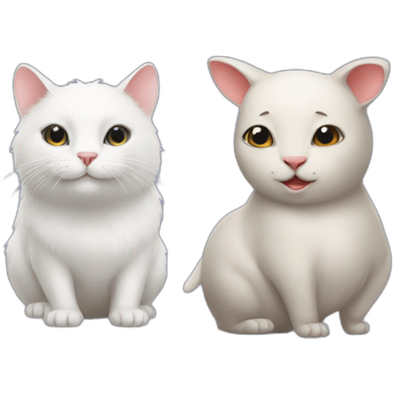 White cat and funny wombat emoji