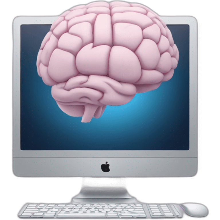 iMac with brain on screen emoji