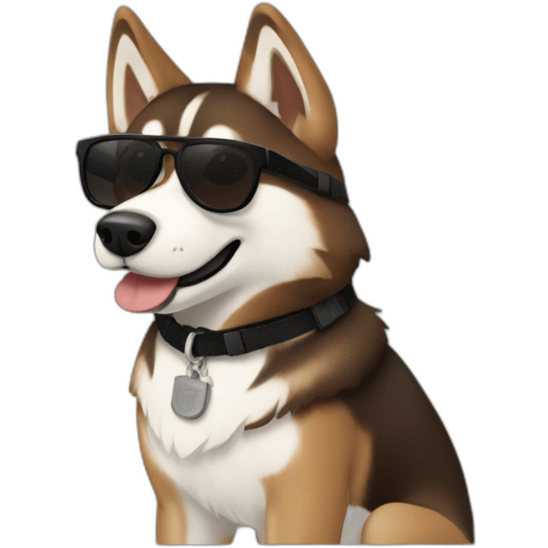 Brown husky in black wayfarer looking cooln emoji