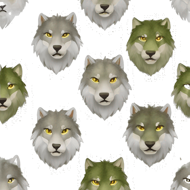 Musty green olive gray brown camo wolf lion dragon face sparkling glittering wolf emoji