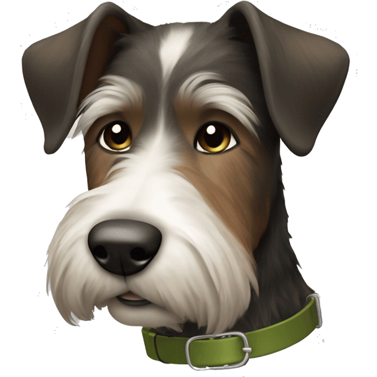 Black, brown and white wire-haired dog with an olive green collar emoji