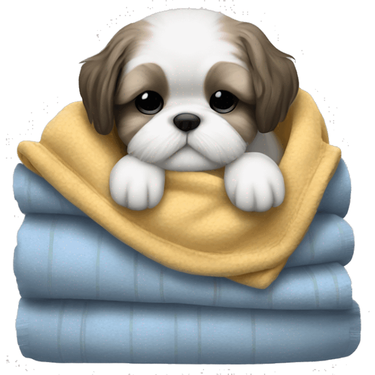 Realistic Shi - tzu puppy sleeping with a blanket emoji