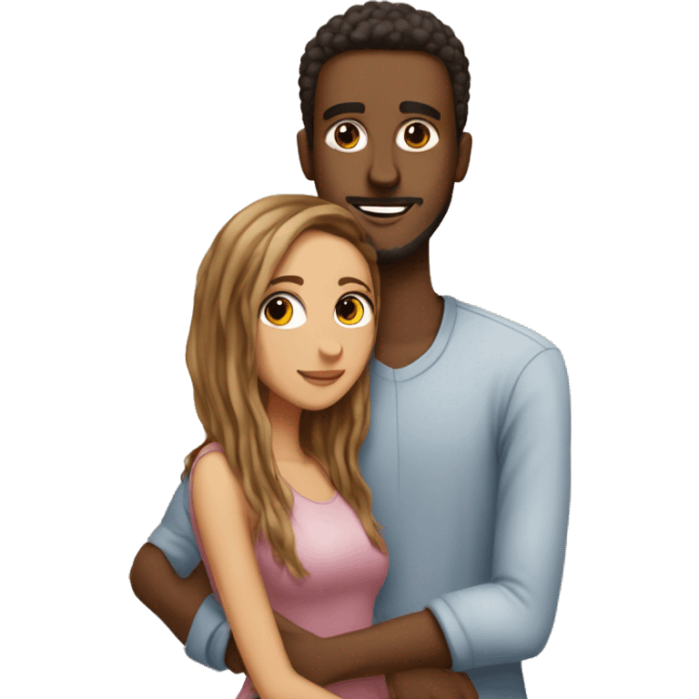 Somali guy  with light beard and big forehead with Spanish girlfriend with straight balayage hair hugging  emoji