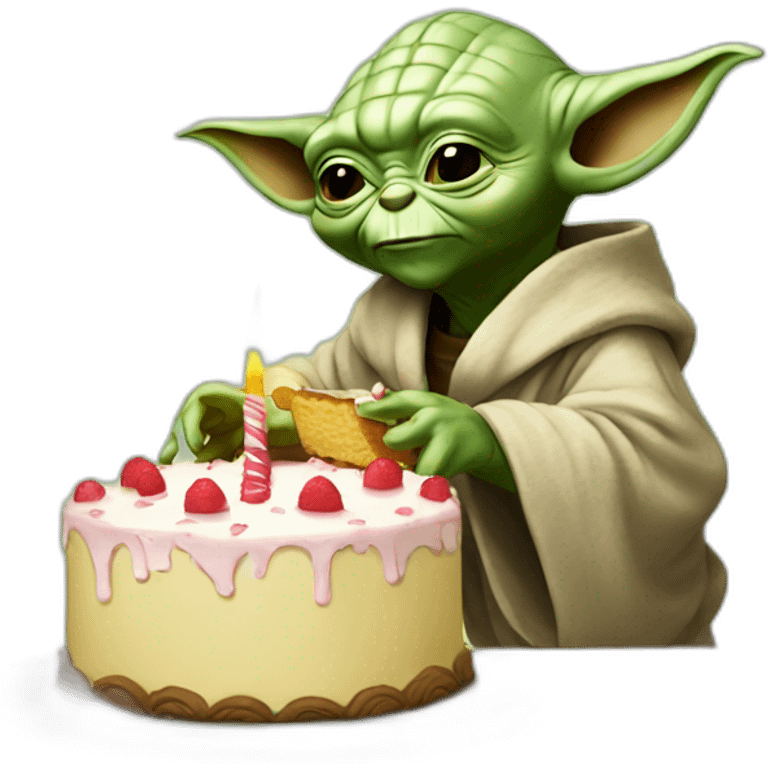 Yoda eating a birthday cake emoji