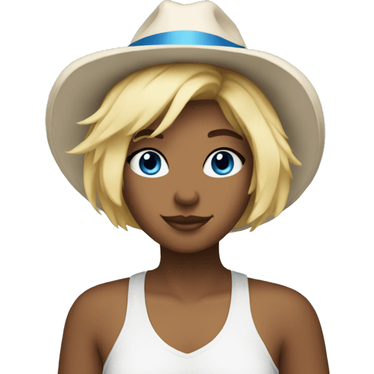 white hot with short blonde hair and blue cat hat emoji