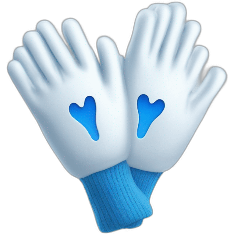 Deux gants blancs souriants, il y a dessiné en bleu un signe mystérieux maçonnique bleu de deux équerres inversées.  emoji