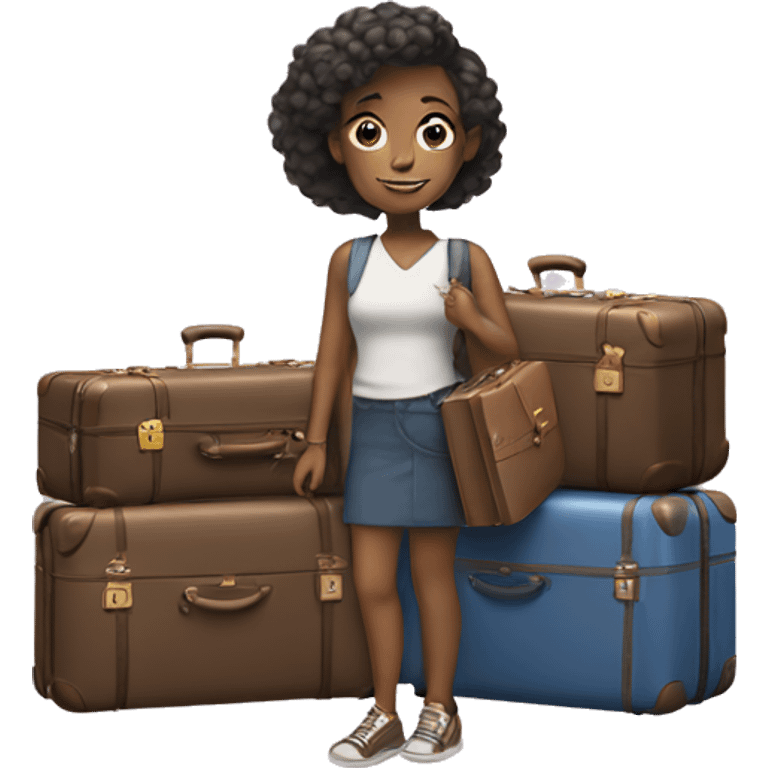 A girl with three big suitcases  emoji