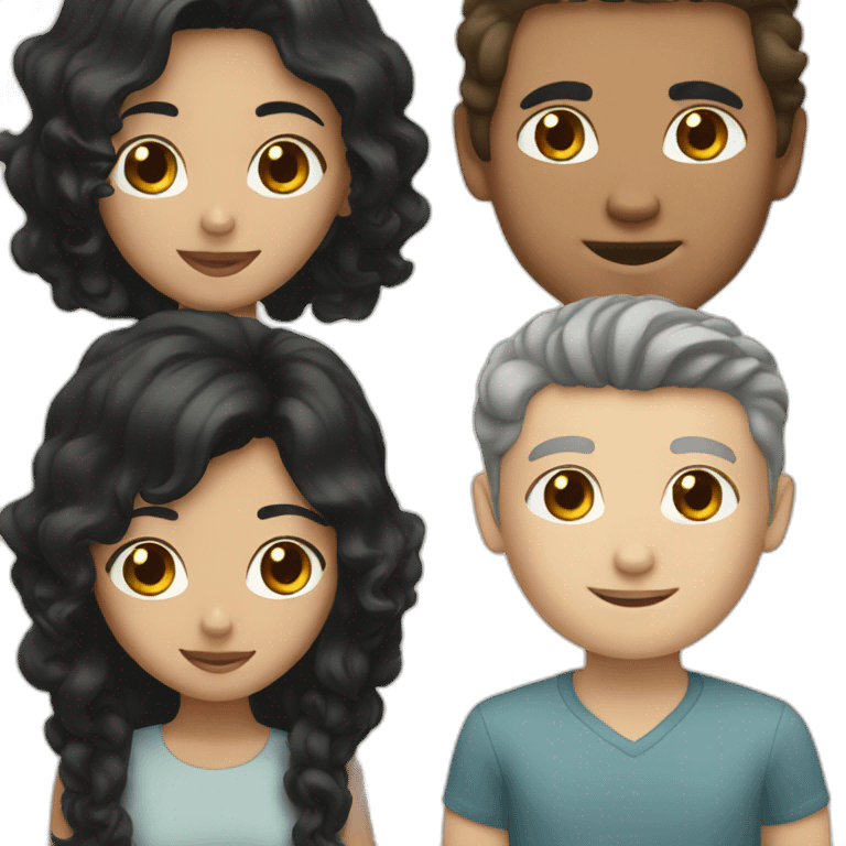 Indonesian girl with long black hair and white man with short brown curly hair emoji