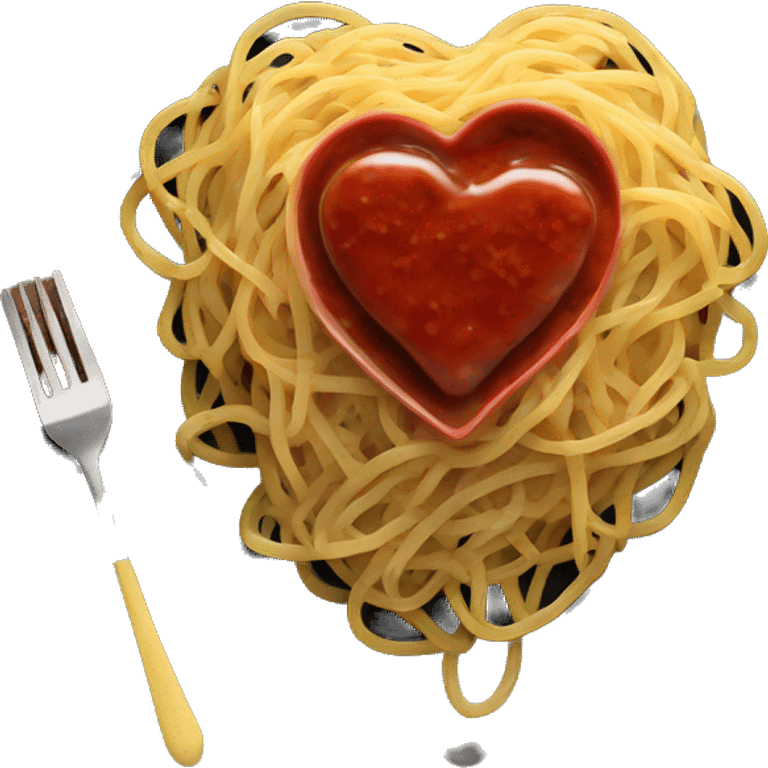 Heart shape spaghetti and sauce on black heart plate emoji