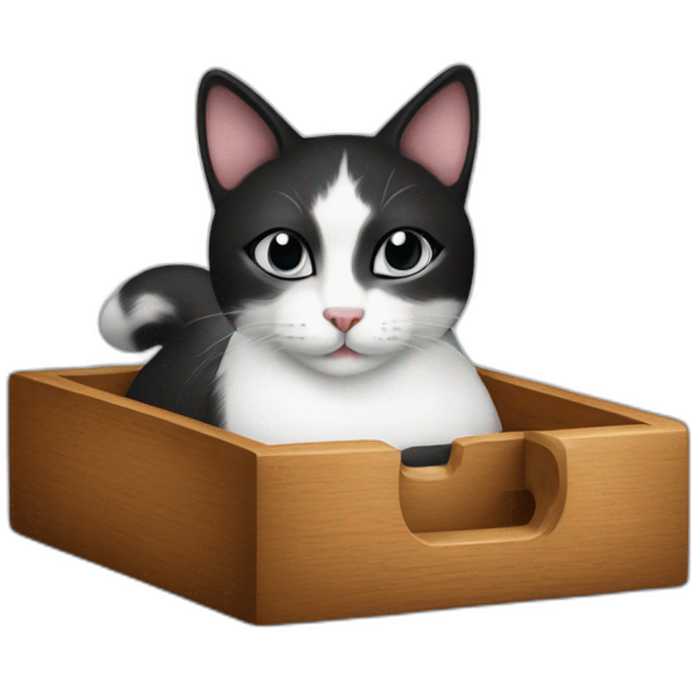 Black white cat in a wooden tray emoji