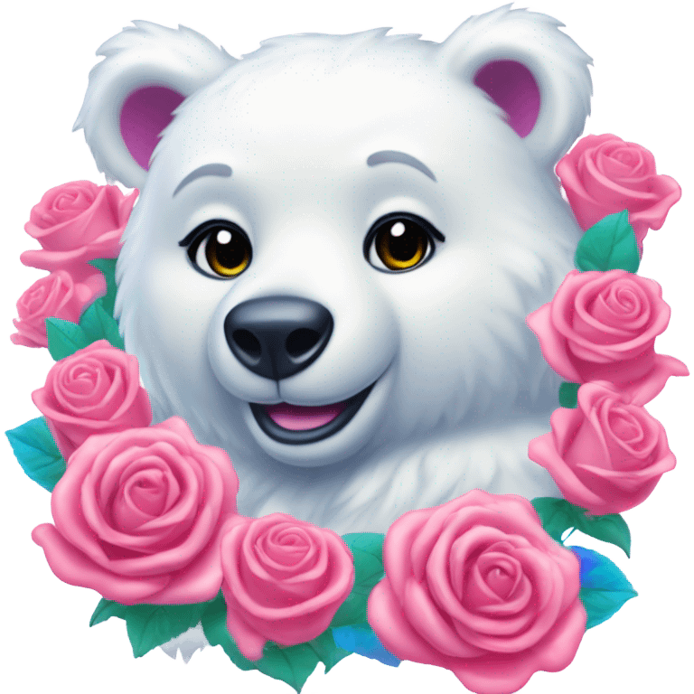 Lisa frank white bear with roses emoji