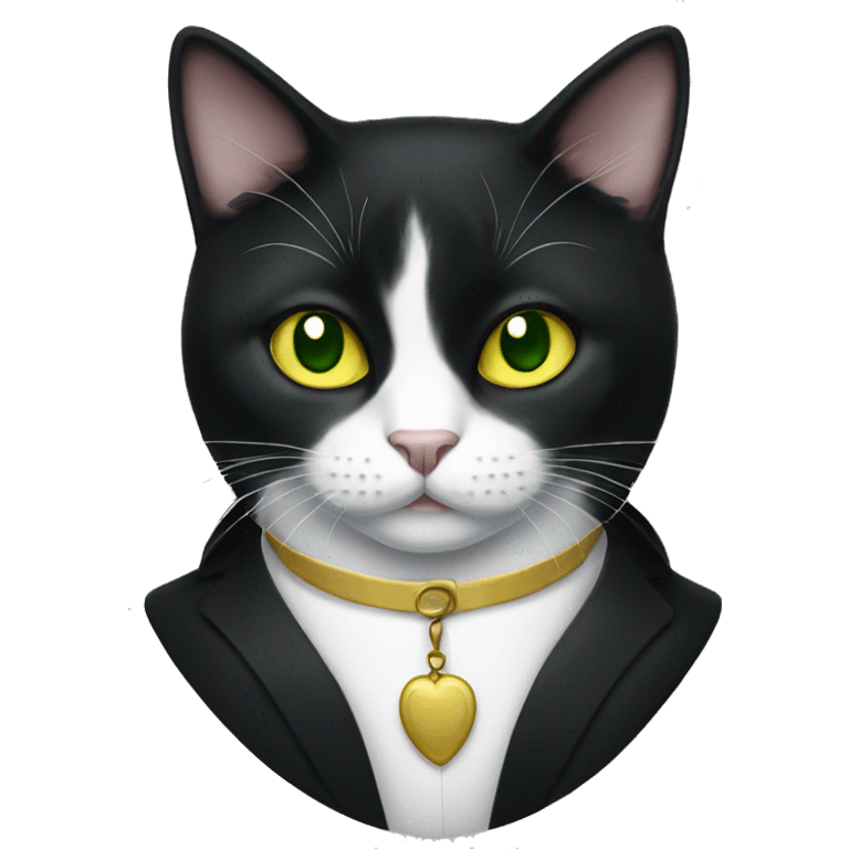 Tuxedo cat with yellow green eyes emoji