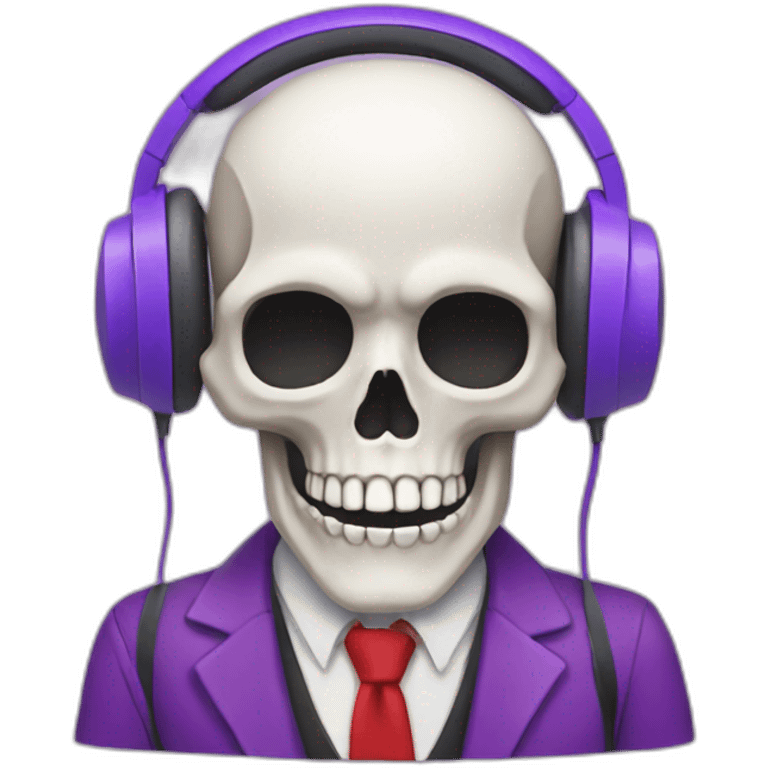 Skeleton with purple head phones and red suit emoji