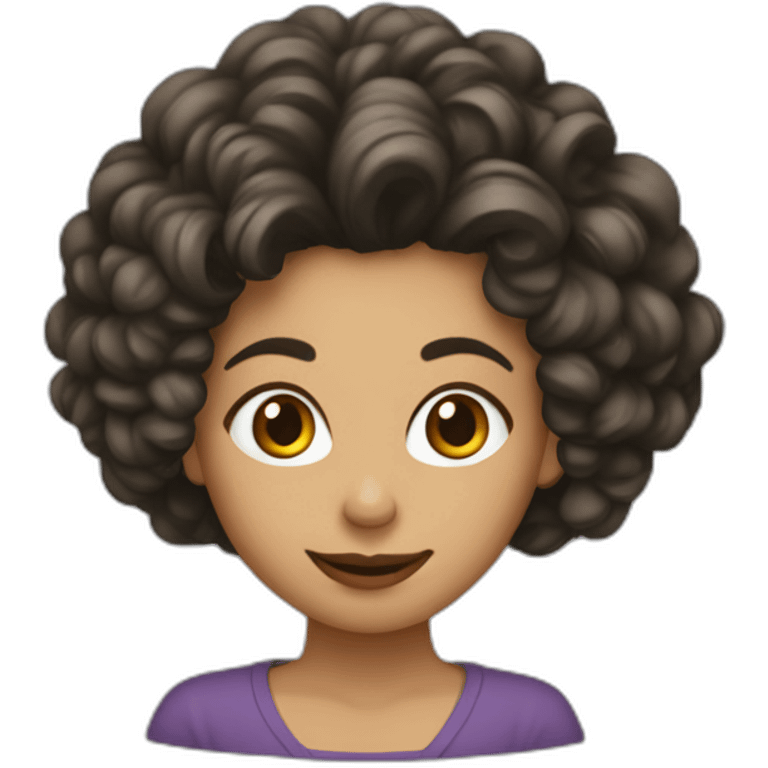 Mujer pelo rizado pizarra detrás emoji