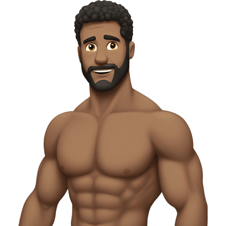 Musculoso moreno sin camisa con tirantes de la cintura para arriba pelo Lacio y corto emoji