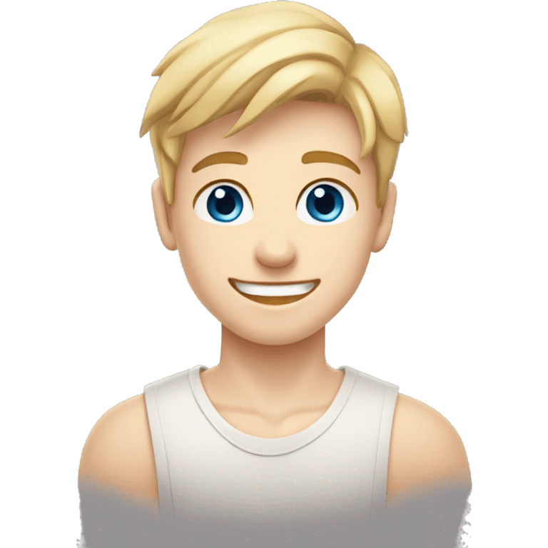 confident happy clean shaven pale teen boy with short blonde light hair blue eyes outdoor portrait emoji