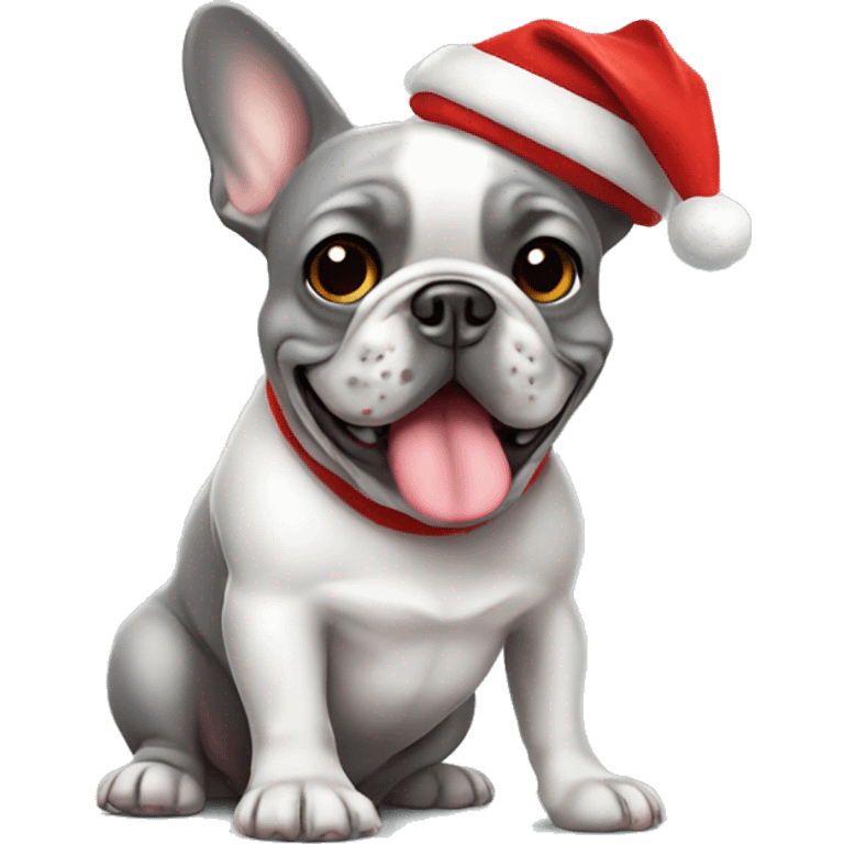 Gray French bulldog in Santa hat emoji