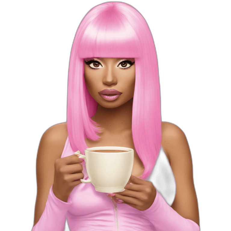 Nicki Minaj sipping tea side eye pink wig emoji