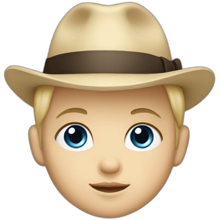 baby with short blonde hair and big blue eyes with a fedora emoji