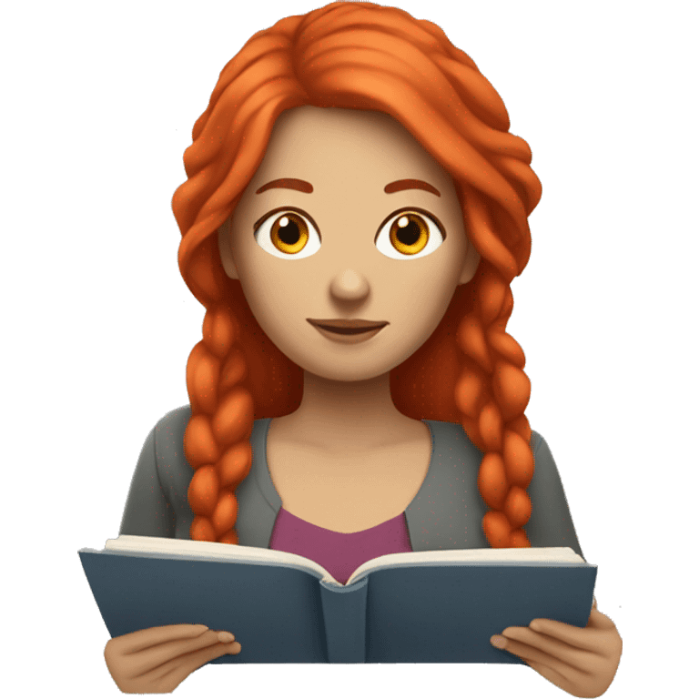 White woman with red hair read book emoji