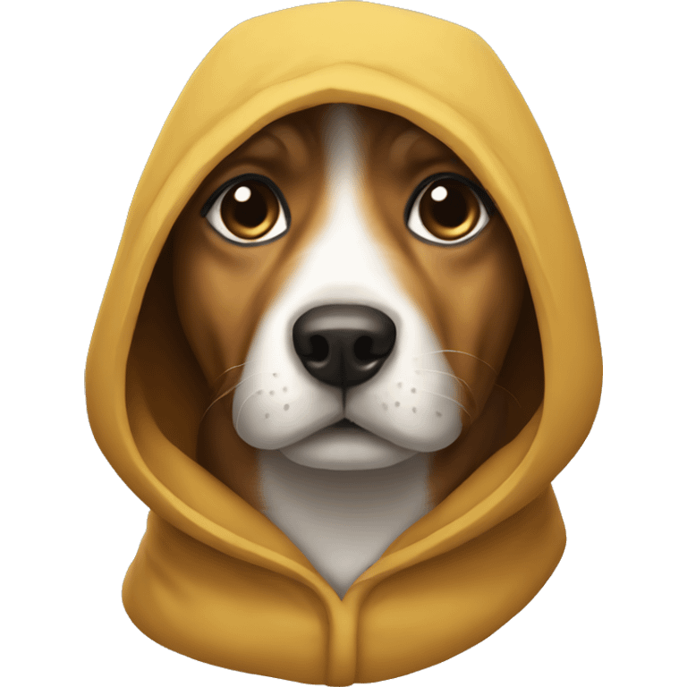 Dog wearing a Hoods emoji