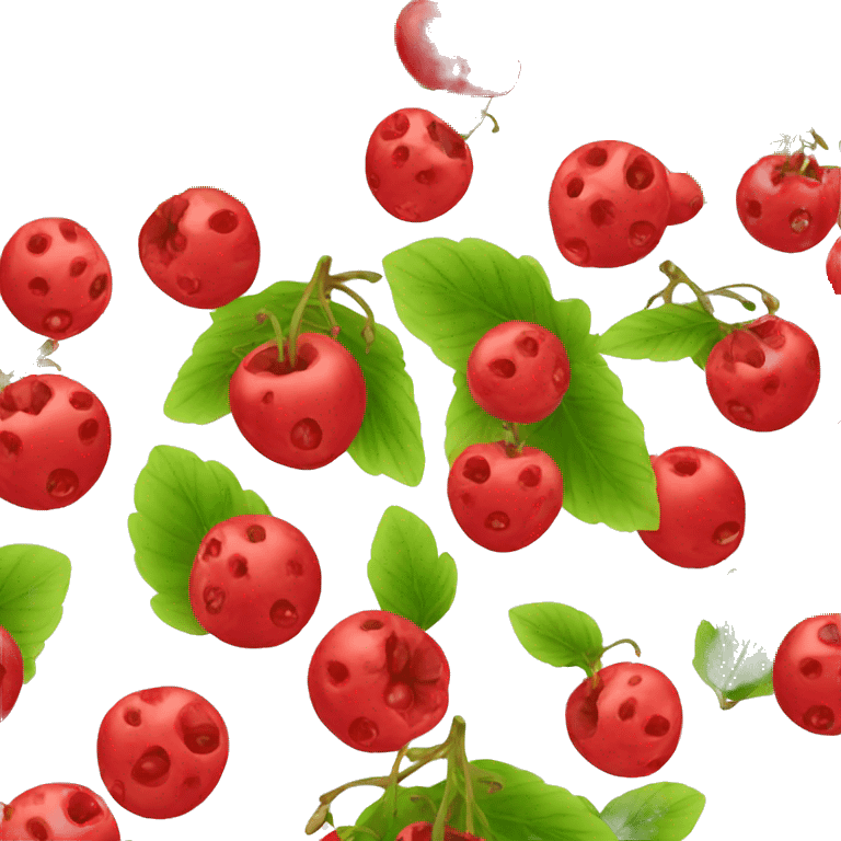 5 circular red berries with leaves emoji