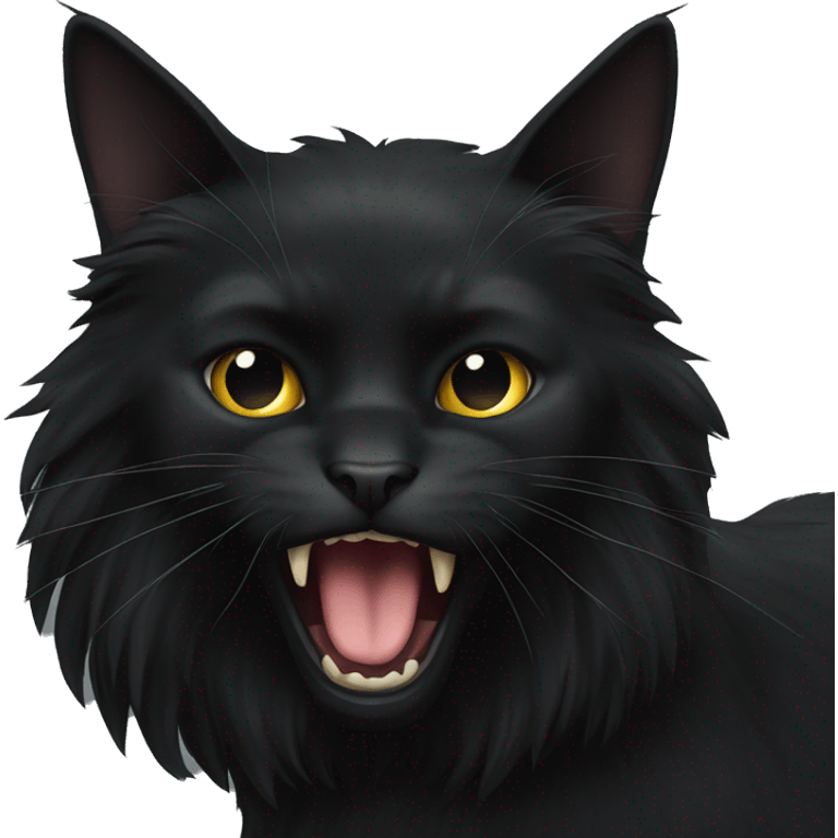 Long haired black cat hissing emoji