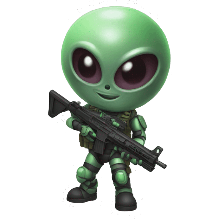 Alien playing airsoft emoji