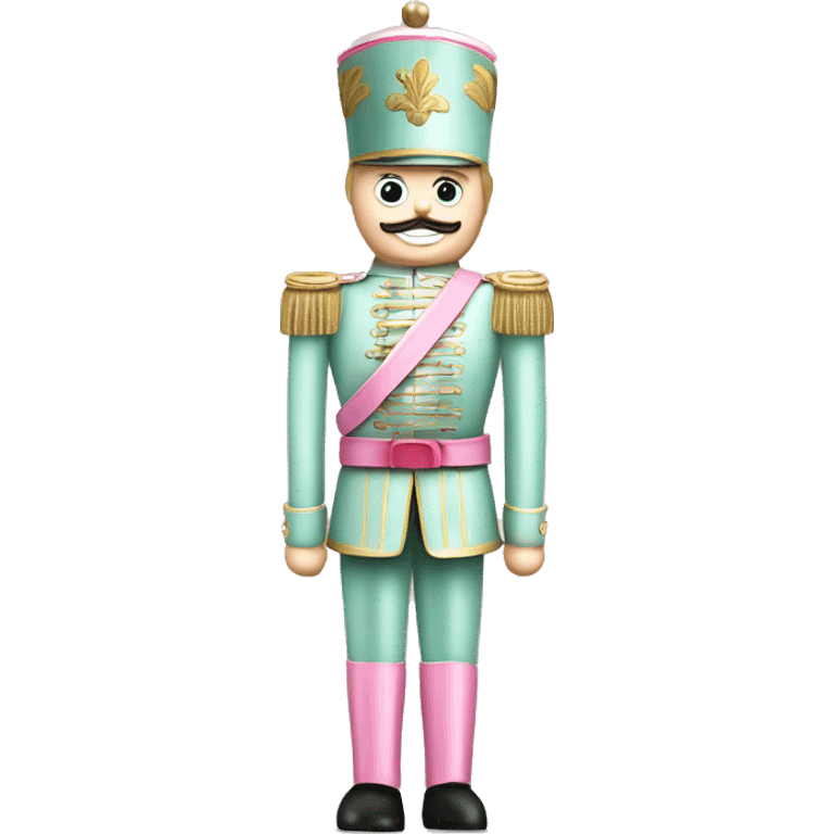 Realistic full body Caucasian pastel mint green and pink nutcracker soldier.  emoji