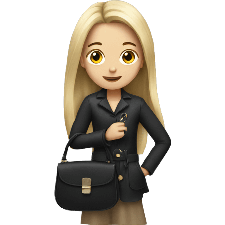 girl holding a black purse with long hair emoji