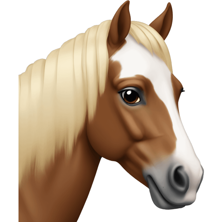 Liver chestnut pinto horse with blonde mane and white face  emoji