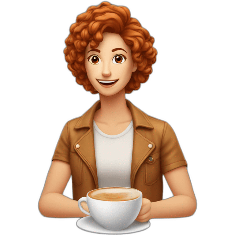 Ruiva de cabelo curto nadando no café emoji