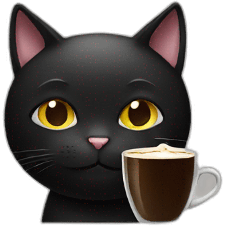 black cat drinking coffee emoji