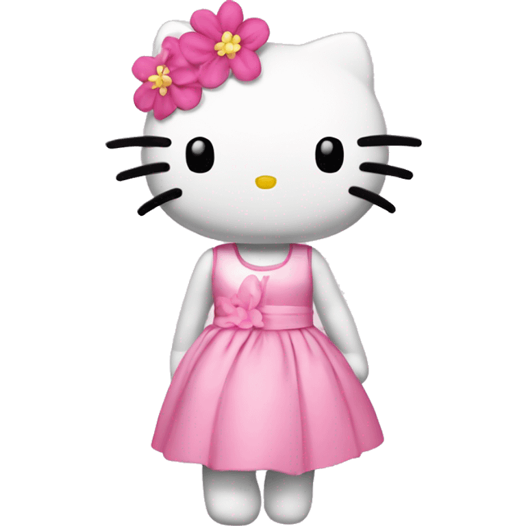 Hello kitty with pink flowers and a pink dress  emoji