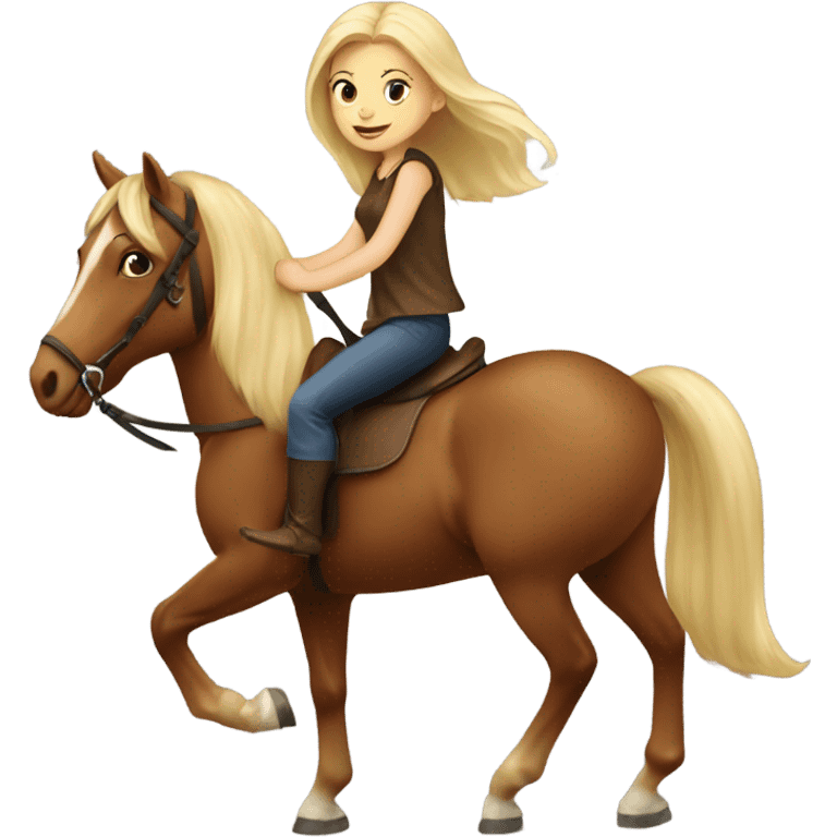 Blonde girl ridding brown horse  emoji