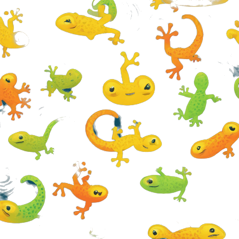 Abstract quirky funky made of different shapes gecko and squiggles linocut multicoloured illustrations  emoji