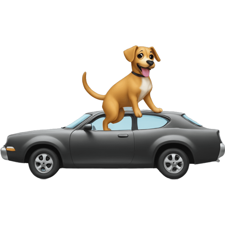 A dog flying on a car with a long tail emoji