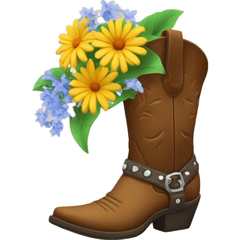 Cowboy boot with flowers emoji